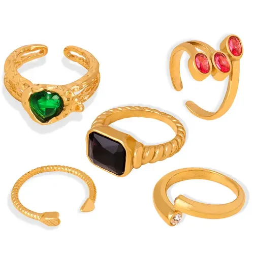 FXRT231 Textured Geometric Gold Plated Inlay Ring Modern Chic Jewelry