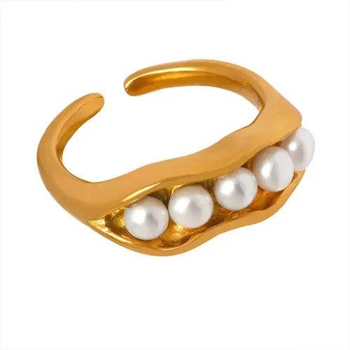 FXRT100 18K Gold Plated Pod Shaped Women's Ring with Imitation Pearl Inlay