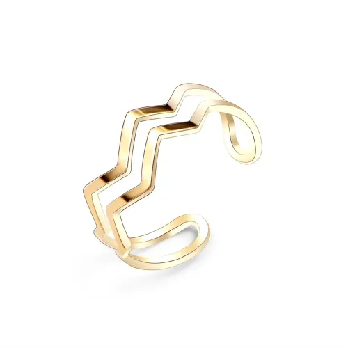 FXRT284 18K Real Gold Plated Wave Pattern Double Layer Open Tail Ring Elegant Jewelry