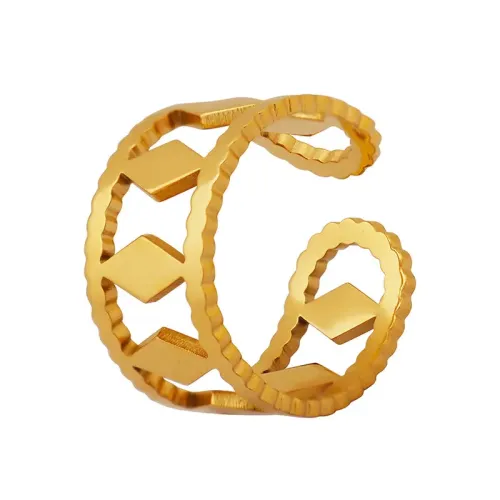 FXRT143 Chic Adjustable Open Ring, Minimalist 18K Real Gold Plated Band