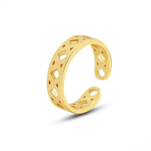 FXRT361 Elegant 18K Gold Plated Hollow Diamond Tail Ring Open Design Fine Jewelry