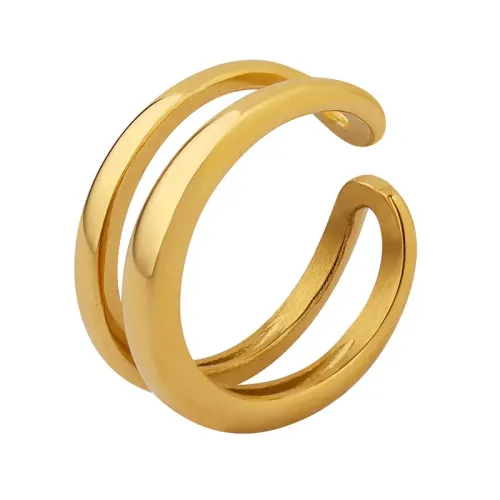 FXRT247 Chic Geometric Double Layer Open Ring for Women Modern Minimalist Jewelry