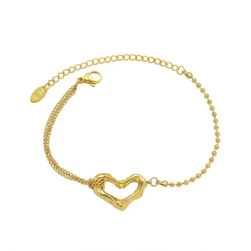 FXRT122 18K Gold Plated Double Layer Peach Heart Bracelet with Steel Beads for Women