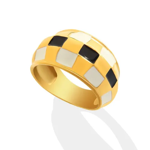 FXRT257 Elegant Black and White Checkerboard Single Ring Trendy Jewelry Statement Piece