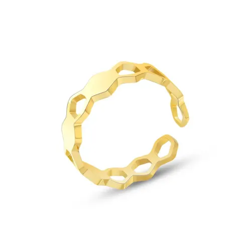 FXRT305 18K Gold Plated Honeycomb Ring, Open Hollow Design for Autumn and Winter Jewelry