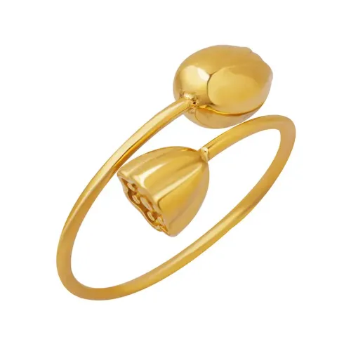 FXRT162 18K Gold Plated Chinese Lotus Ring for Women, Elegant Index Finger Band