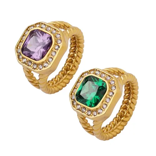 FXRT246 Geometric Purple Zircon & Green Crystal Hi...