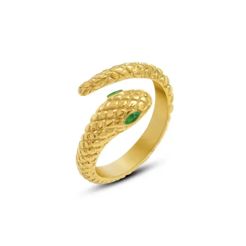 FXRT49 18K Gold Plated Rhombus Snake Ring Chic Fixed Size Women's Jewelry