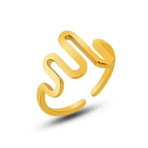 FXRT354 Elegant 18K Gold Plated U Shaped Wavy Open Ring Versatile Jewelry Piece