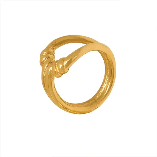 FXRT172 18K Gold Plated Geometric Hollow Stacking Ring, Chic Finger Jewelry for Women