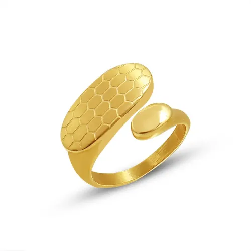 FXRT141 Unique 18K Gold Honeycomb Mesh Ring, Special Shaped Finger Jewelry for Style