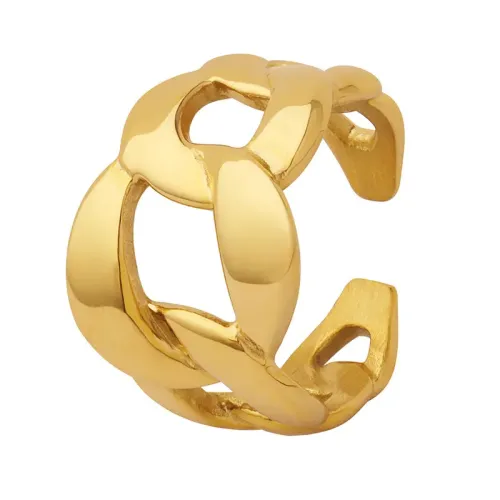 FXRT211 18K Gold Plated Thick Chain Hip Hop Ring Minimalist Women's Fashion Jewelry