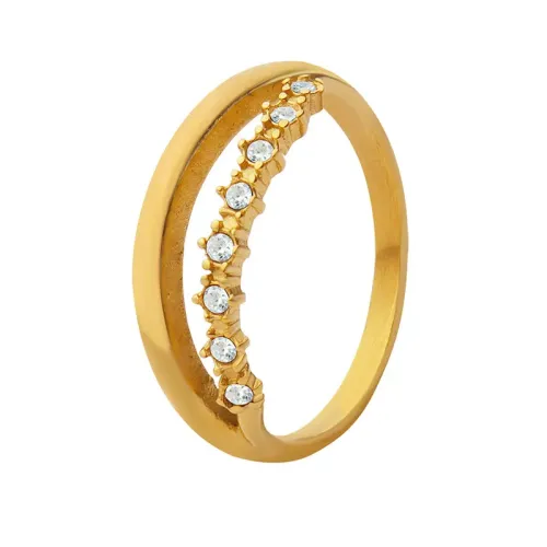 FXRT218 Elegant 18K Real Gold Ring with Inlaid Zircon Luxurious Plated Band