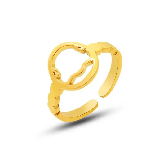 FXRT355 18K Real Gold Plated Oval Hollow Open Ring Contemporary Fine Jewelry