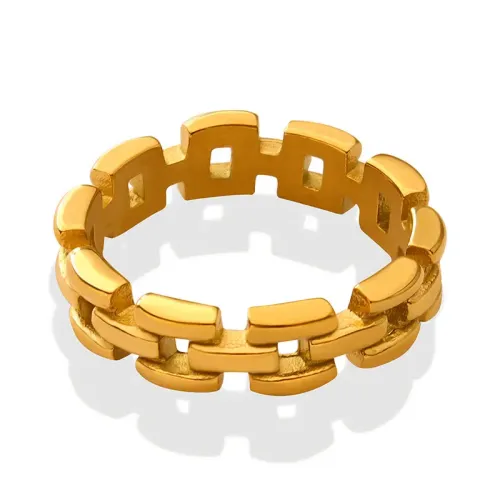 FXRT255 Minimalist Gold Plated Chain Link Hollow Ring Stackable Unisex Band