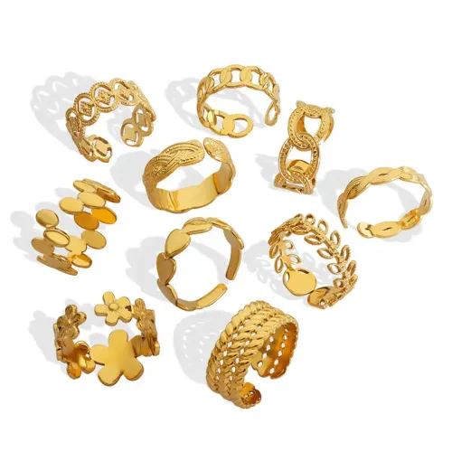FXRT40 Geometric Gold Plated Open Ring Elegant Stacking Accessory for Women