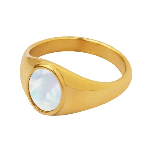 FXRT136 Chic Gold Plated Non Fading Ring with Natural White Sea Shell Inlay