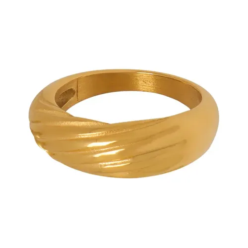 FXRT215 Gold Plated Non Fading Striped Threaded Rings Durable Elegant Jewelry