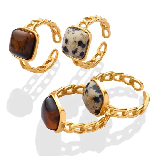 FXRT1 Wholesale Tiger Eye Stone Open Rings Natural Geometric Gemstone Jewelry Accessories