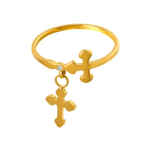 FXRT328 Gold Plated Zircon Cross Pendant Ring, Chinese Inspired Women's Jewelry