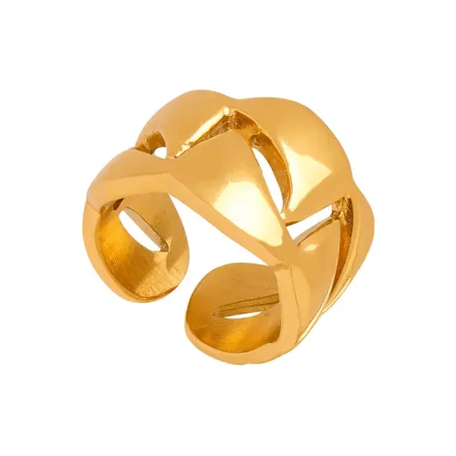 FXRT167 Geometric Hollow Open Ring, Real Gold Plated Minimalist Jewelry