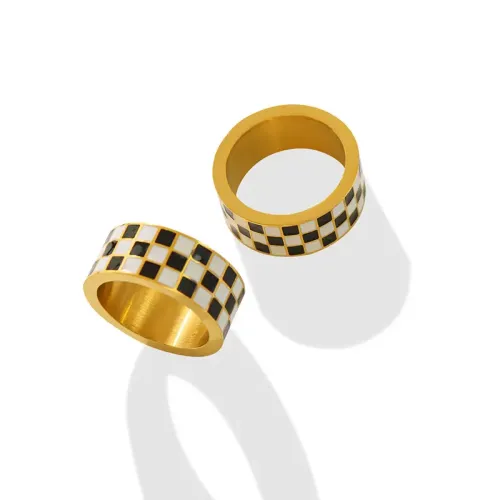 FXRT349 Elegant Checkerboard Ring Black and White Gold Plated Fashion Jewelry