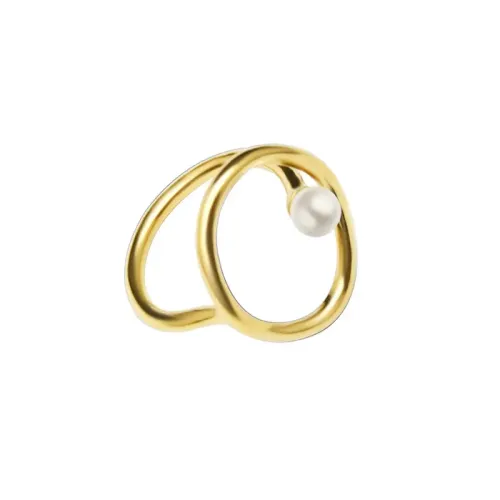 FXRT12 18K Gold Electroplated Geometric Ring with Imitation Pearl for Women Elegant Jewelry
