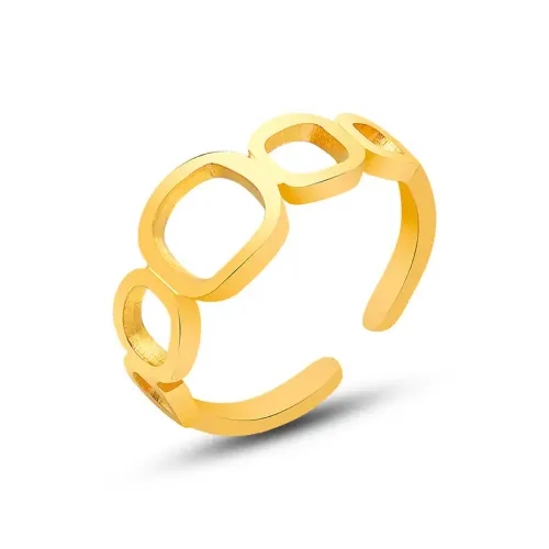 FXRT352 18K Real Gold Plated Square Hollow Open Ring Chic Statement Jewelry
