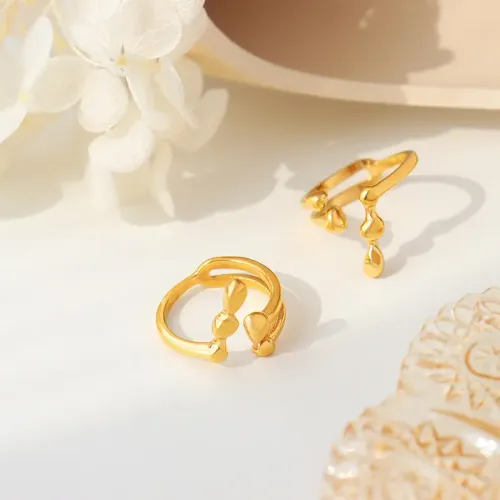 FXRT332 Geometric Open Ring for Women, Gold Plated Hollow Statement Jewelry
