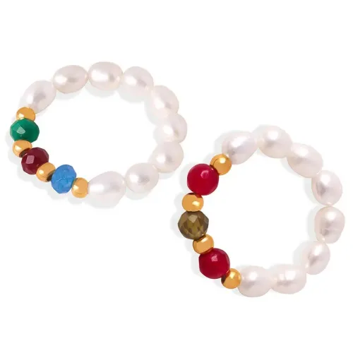 FXRT123 Handmade Beaded Natural Pearl Ring for Women, Elegant Jewelry Accessory