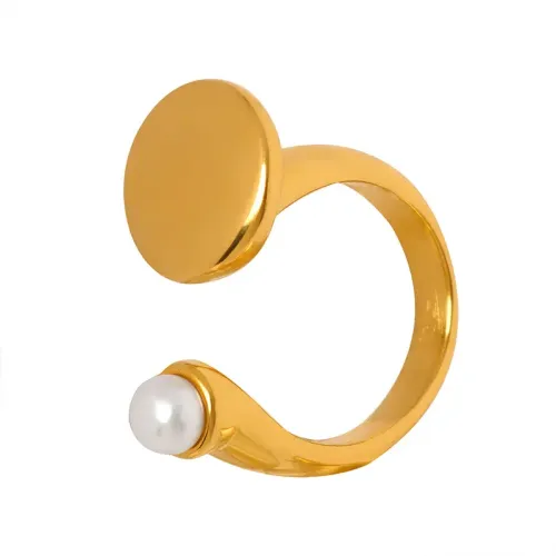 FXRT325 Freshwater Pearl Open Ring, Geometric Real Gold Electroplated Jewelry Accessory