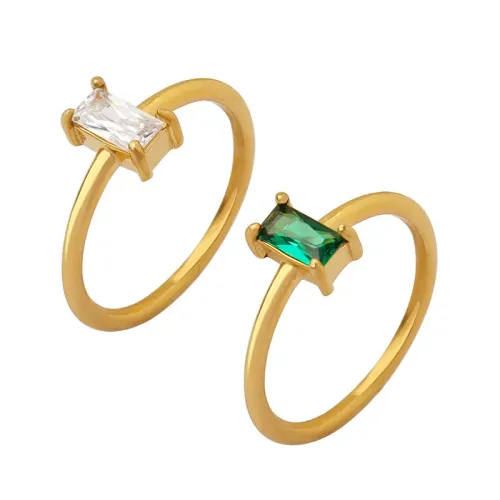 FXRT25 Chic Non Fading Small Ring with Square White & Green Zircon Elegant Finger Jewelry