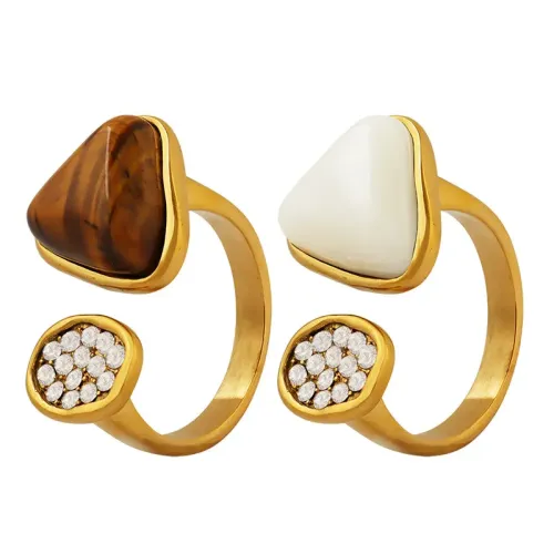 FXRT66 Unisex Tiger Eye Ring with Freshwater Shell Accent Fashion Jewelry