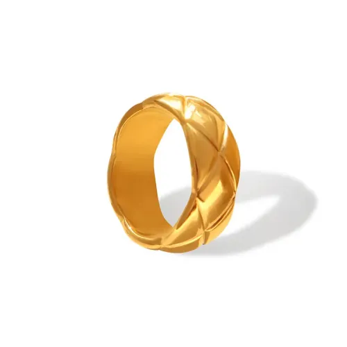 FXRT116 Disco Embossed Gold Plated Ring Trendy Index Finger Accessory