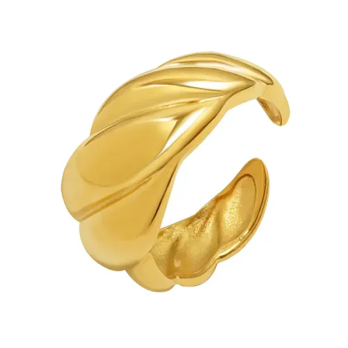FXRT161 18K Gold Plated Threaded Open Ring, Adjustable Index Finger Jewelry for Women