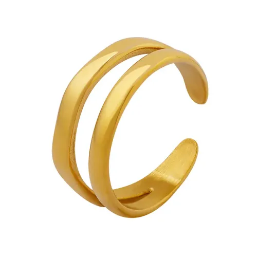FXRT291 Double Layer Angular Ring Women's Gold Plated Index Finger Statement Piece