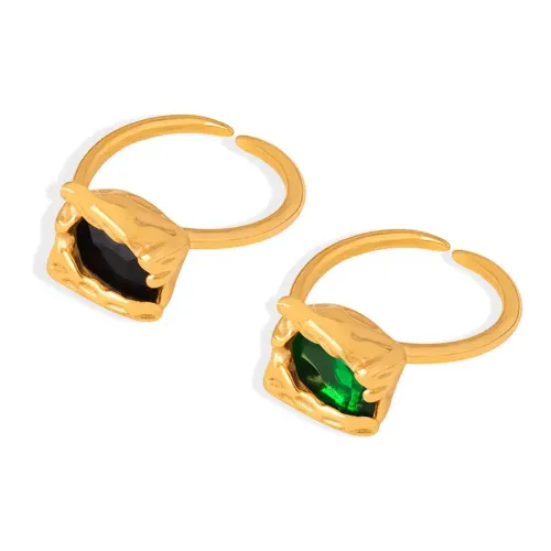 FXRT166 Emerald Green & Black Zircon Gold Plated Faceted Ring for Women