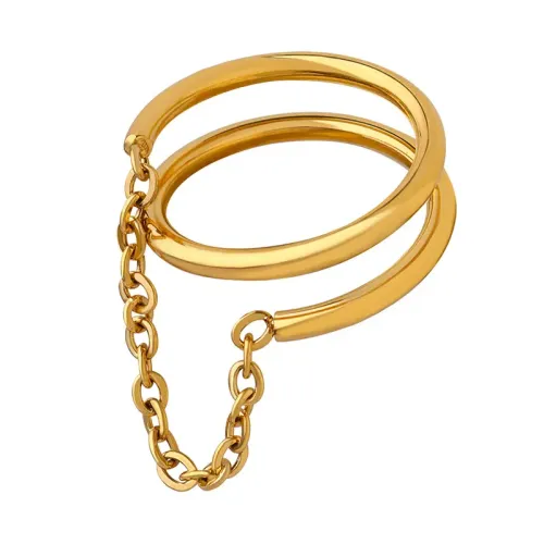 FXRT86 Women's 18K Gold Plated Double Layer Chain Ring for Index Finger