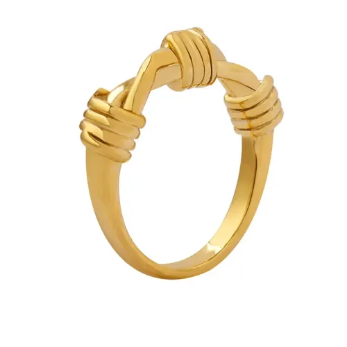 FXRT340 Elegant 18K Gold Plated Twisted Ring, Classic Hong Kong Style Jewelry for Women