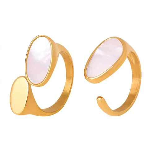 FXRT228 Elegant Gold Plated White Mother of Pearl Open Ring for Women