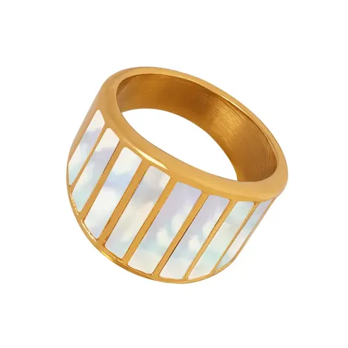 FXRT77 Elegant Wide Band White Seashell Ring for Women Coastal Chic Jewelry