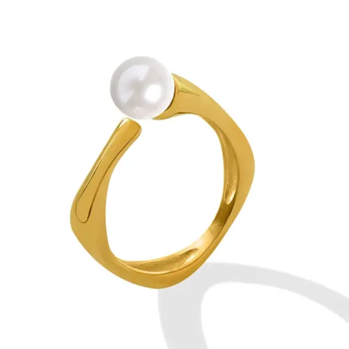FXRT256 Chic Gold Plated Imitation Pearl Open Ring Adjustable Elegant Jewelry