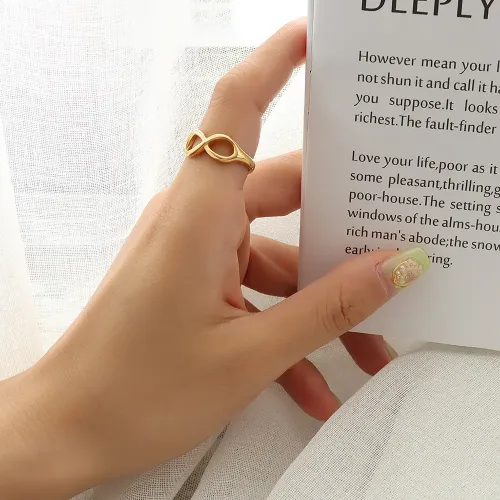 FXRT382 Sleek 18K Gold Geometric Indented Ring Stylish Index Finger Jewelry for All Occasions