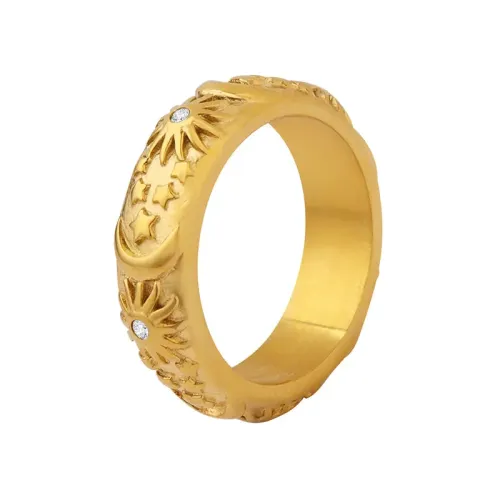 FXRT52 18K Gold Plated Sun and Moon Ring with Inlaid Zircon Unisex Celestial Jewelry