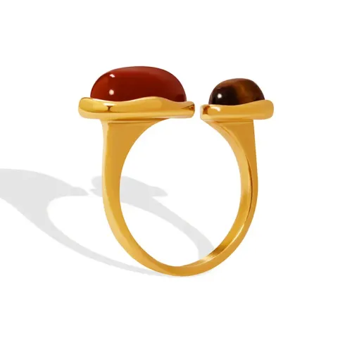 FXRT121 Women's Real Gold Plated Red Tiger Eye Stone Ring, Natural Neutral Design