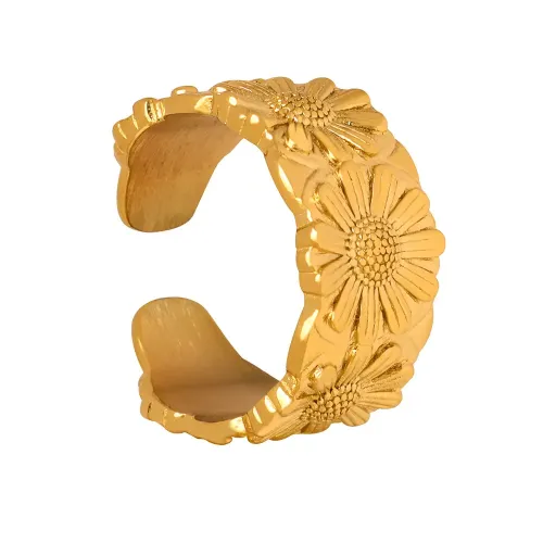 FXRT96 Chic 18K Gold Plated Flower Ring Elegant Floral Women's Statement Jewelry