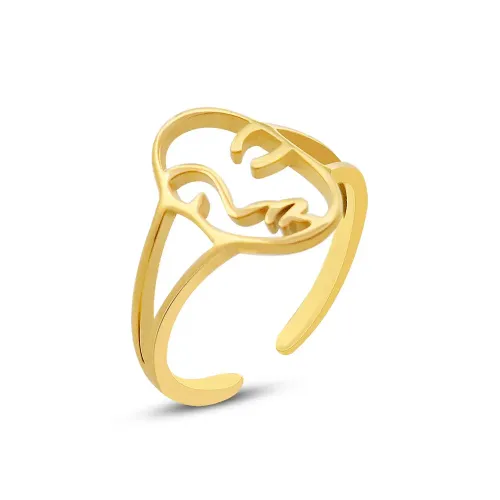 FXRT378 18K Real Gold Plated Hollow Face Ring Hip Hop Style Jewelry Accessory