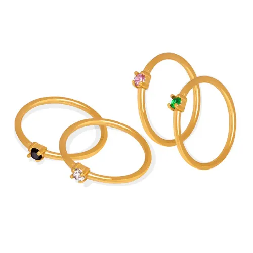 FXRT46 Multicolor Zircon Inlaid Plain Ring Qing Style Literary Fashion Accessory for Girls