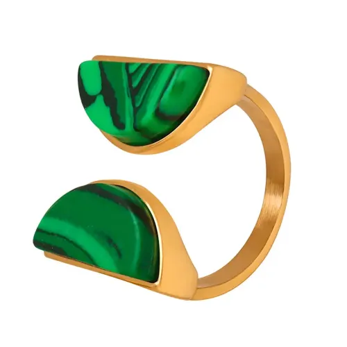 FXRT120 Open Double Semicircle Peacock Turquoise Ring, Natural Stone Adjustable