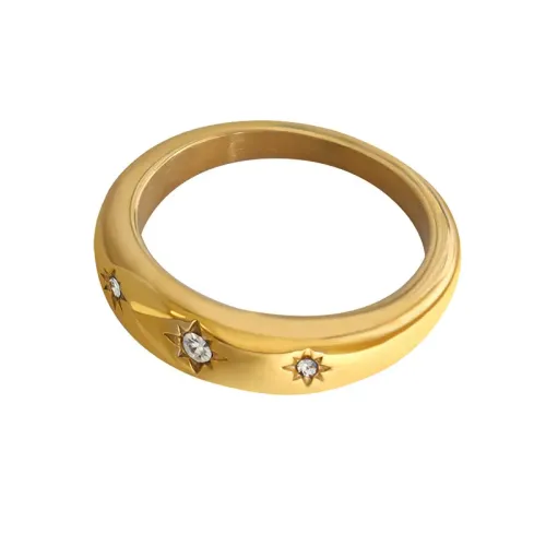 FXRT79 18K Gold Plated Stainless Steel Ring with Zirconia Elegant Jewelry